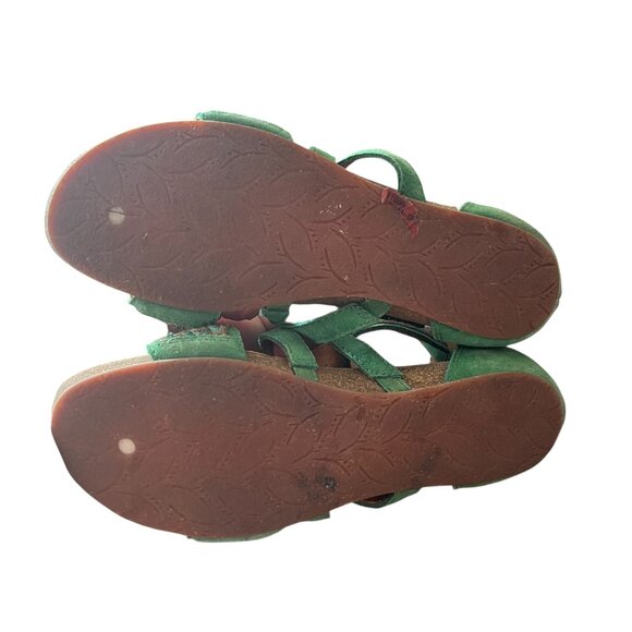 Naya Vintage Green Suede Leather Braided Boho Gladiator Sandals 9" Outer Sole - Picture 7 of 10